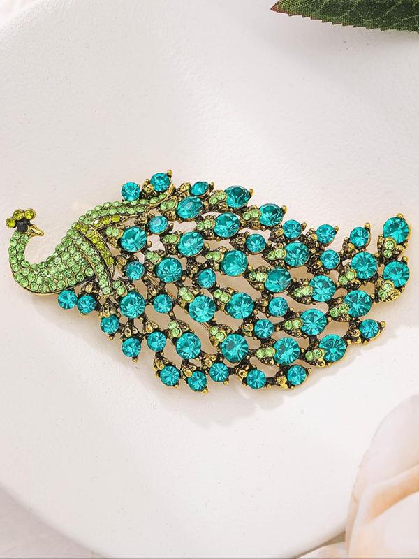 Rhinestone Decor Peacock Design Brooch, Elegant Glittering Vintage Brooch for Women & Girls, Fashion Accessories for Party, Daily Clothing Decor