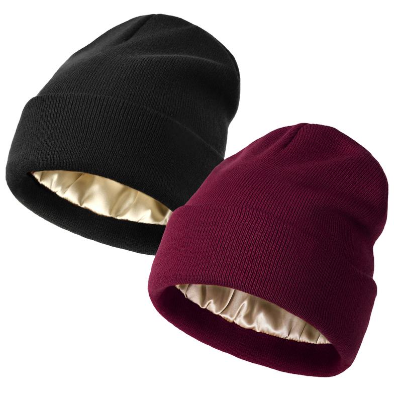 SeSe Code Cozy Satin Lined Beanie for Men and Women Soft Knit Slouchy Hat Warm Winter Cuffed Cap with Silk Lining for Ultimate Comfort