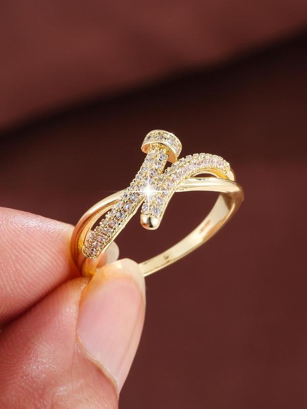 Women's Elegant Nut Design Rhinestone Decorated Ring, Exquisite Trendy Ring, Fashionable Jewelry for Women As Gift