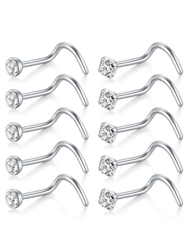 Rhinestone Decorated Nose Studs, Stainless Steel Nose Rings, Fashionable Body Jewelry for Women & Men, Trendy All-match & Exquisite Jewelry for Birthday Gift