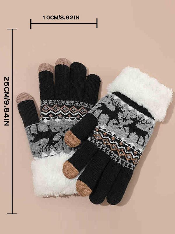 Women's Cute Christmas Themed Knitted Gloves, Casual Trendy Windproof Warm Gloves for Fall & Winter, Fashionable Gloves for Women & Girls for Daily Use