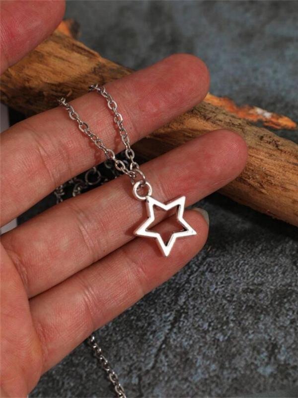 Vintage Star Pendant Necklace for Women, Minimalist Hollow Out Zinc Alloy Charm Adjustable Necklace for Gift, Clavicle Chain Necklace, Hip Pop Streetwear for Women Men