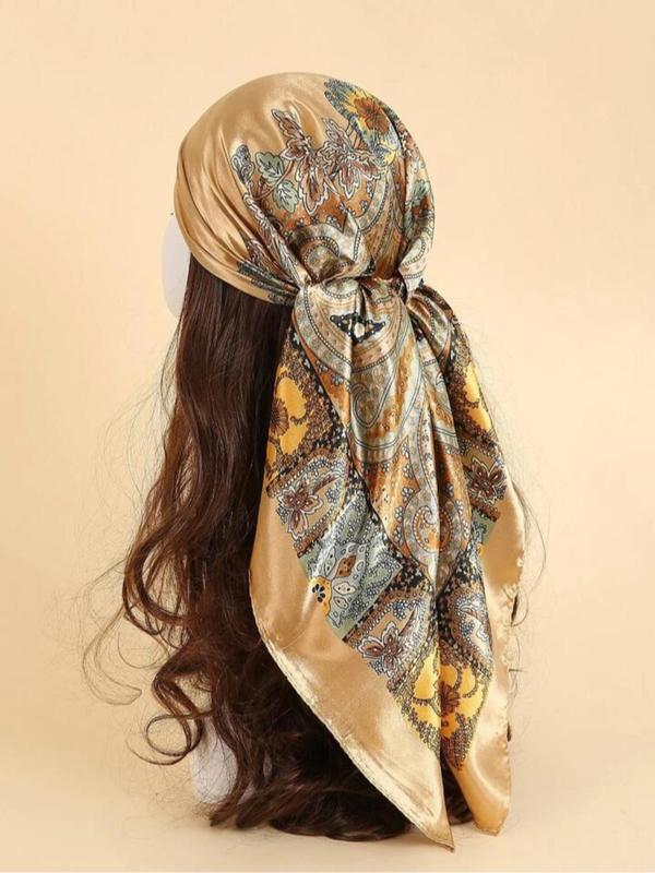 Women's Elegant Paisley Print Satin Bandana, Vintage Trendy Hair Scarf, Chic Hair Accessories for Hairstyle Decor