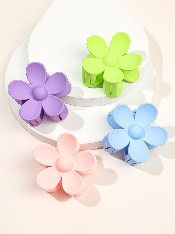 4pcs Simple Fashion Flower Shape Design Plain Hair Claws, Casual and Versatile Hair Accessories for Women