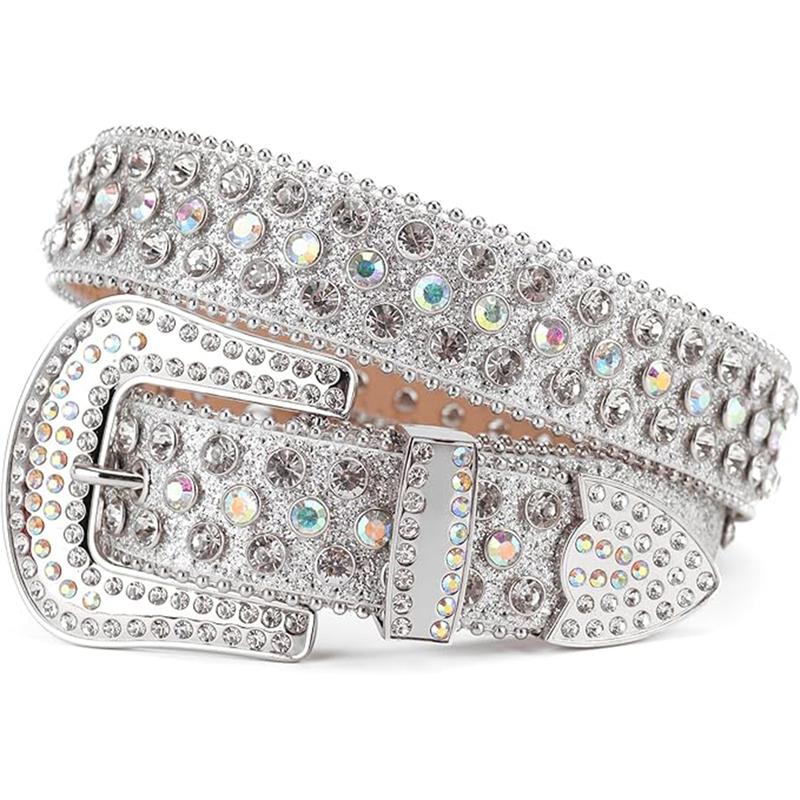 Men Women Rhinestone Belt Luxury Strap Leather Sparkle Studded Belts Western Bling Bling Diamond Cowboy Belts