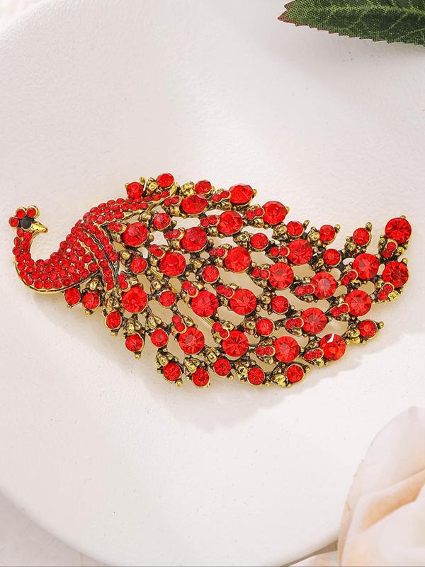 Rhinestone Decor Peacock Design Brooch, Elegant Glittering Vintage Brooch for Women & Girls, Fashion Accessories for Party, Daily Clothing Decor