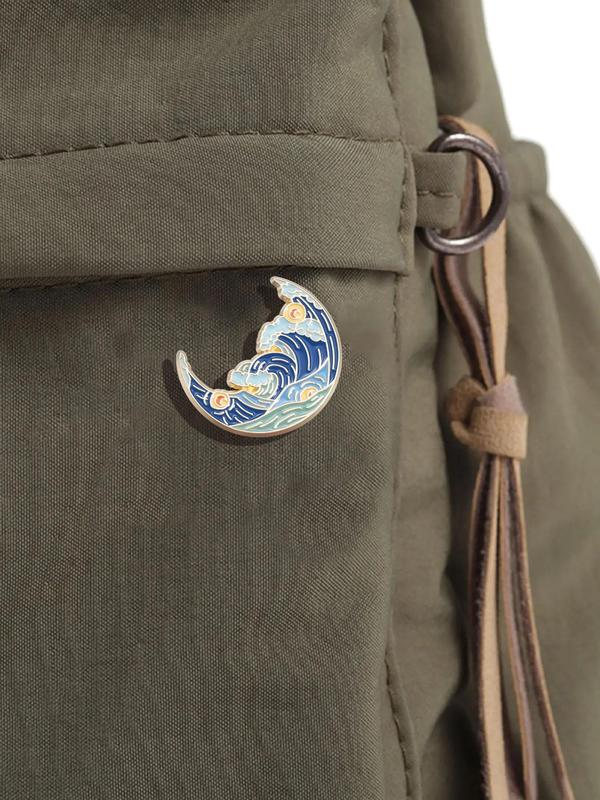 Moon & Wave Design Brooch, Creative Art Badge, Personalized Van Gogh Oil Painting Brooch, Alloy Enamel Pin Suitable for Backpacks, Jeans, Scarves, Hats Decor, Alloy Jewelry for Gift