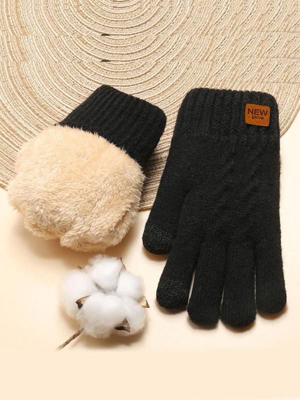 Unisex Casual Cartoon Face Pattern Gloves, New Style Double Thick Fluffy Warm Gloves for Fall & Winter, Fashion Accessories for Men & Women