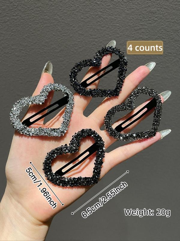 Rhinestone Heart Decor Hair Clips, Cute Glittering Hair Accessories for Women & Girls, Trendy All-match & Exquisite Hair Clips for Daily Use