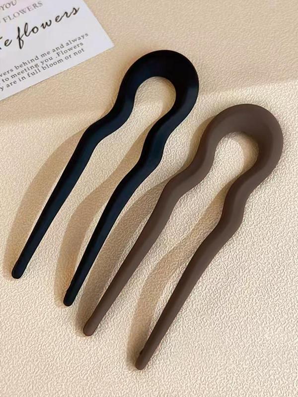 2pcs Simple Solid Color Retro U-shaped Wave Design Hair Pin, Suitable For Bun Ties After Back Head, Hair Salon Styling Tools