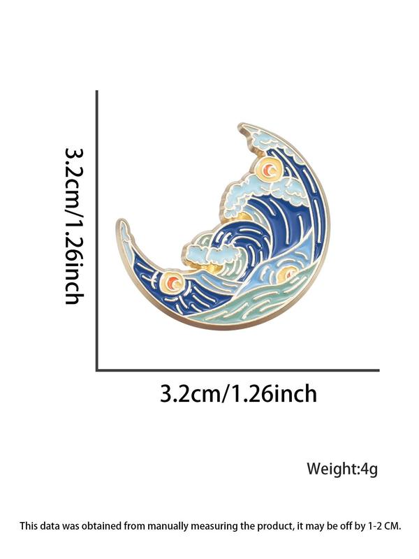 Moon & Wave Design Brooch, Creative Art Badge, Personalized Van Gogh Oil Painting Brooch, Alloy Enamel Pin Suitable for Backpacks, Jeans, Scarves, Hats Decor, Alloy Jewelry for Gift