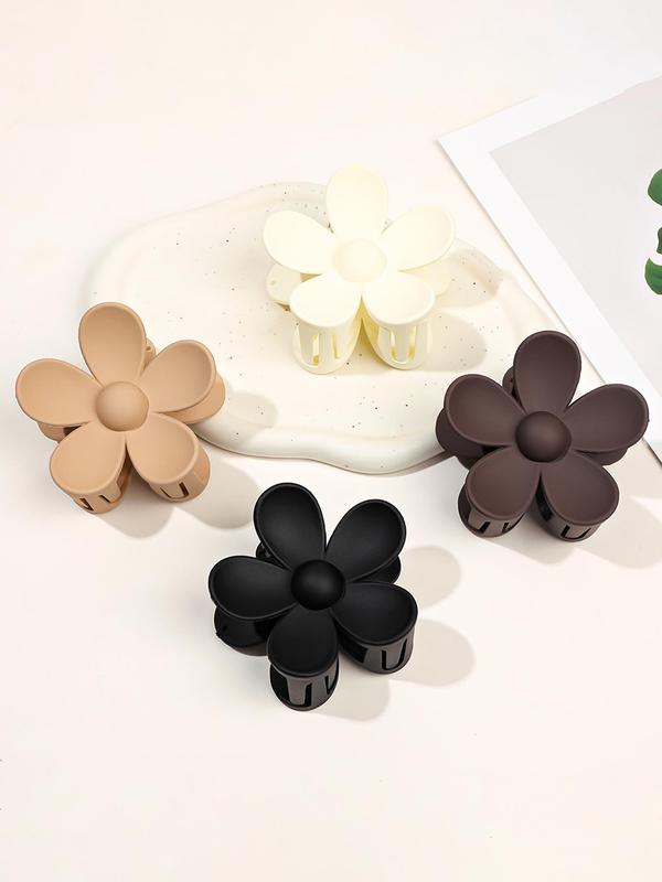 4pcs Simple Fashion Flower Shape Design Plain Hair Claws, Casual and Versatile Hair Accessories for Women