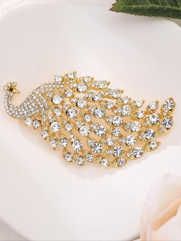 Rhinestone Decor Peacock Design Brooch, Elegant Glittering Vintage Brooch for Women & Girls, Fashion Accessories for Party, Daily Clothing Decor