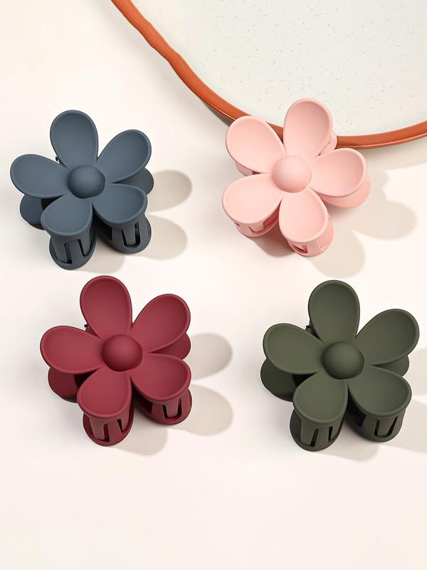 4pcs Simple Fashion Flower Shape Design Plain Hair Claws, Casual and Versatile Hair Accessories for Women