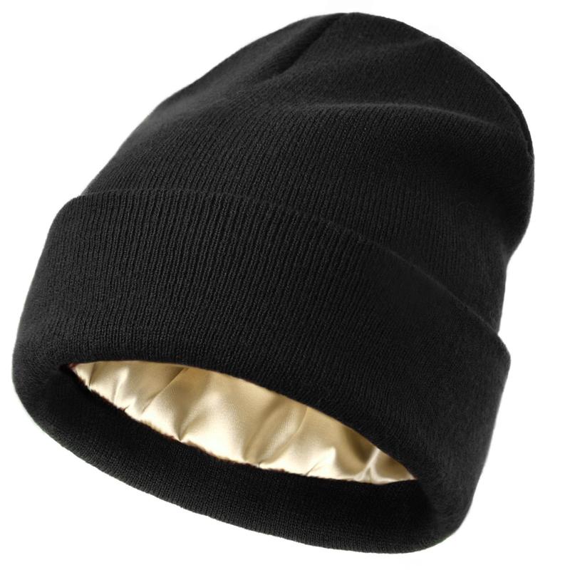 SeSe Code Cozy Satin Lined Beanie for Men and Women Soft Knit Slouchy Hat Warm Winter Cuffed Cap with Silk Lining for Ultimate Comfort