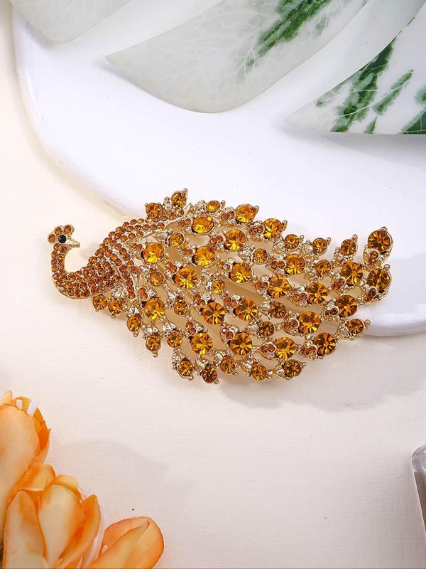 Rhinestone Decor Peacock Design Brooch, Elegant Glittering Vintage Brooch for Women & Girls, Fashion Accessories for Party, Daily Clothing Decor