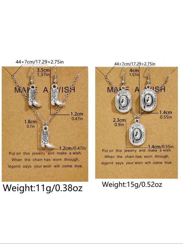 Women's Punk Style Cowboy Themed Design Jewelry Set, Stylish Boots caps Themed Design Dangle Earrings & Pendant Necklace, Chic Jewelry Set As Gift for Girlfriend