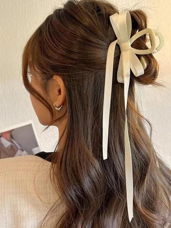 3pcs Summer 2024 Solid Bow Decor Hair Claw for Women, Minimalist Headwear Suitable for Thick Hair, Fashion Hair Accessories for Party, Daily Clothing Decor