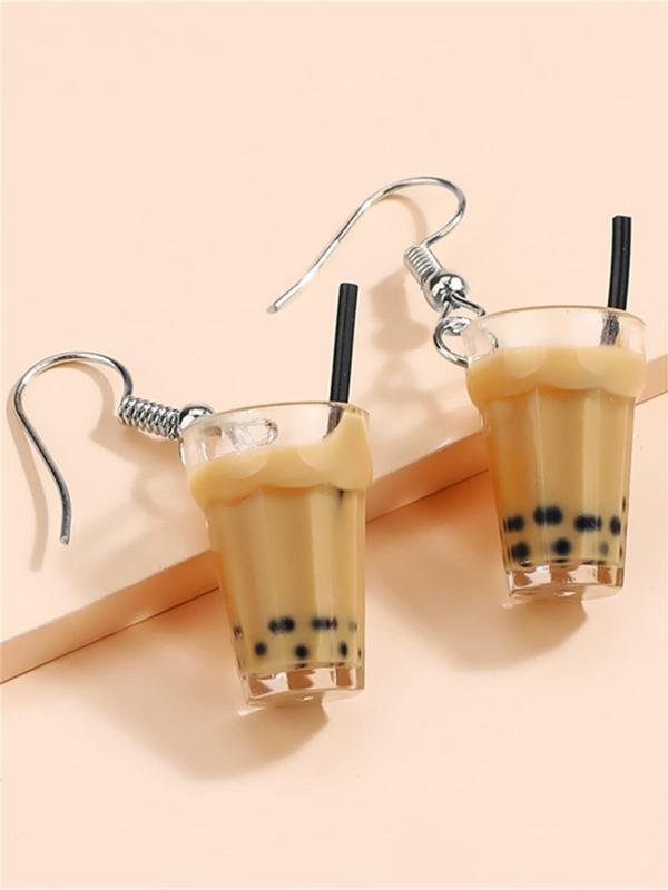 1 Pair Cute Milk Tea Shaped Acrylic Dangle Earrings, Fashionable Acrylic Jewelry For Women, All-match Trendy Ear Jewelry For Party