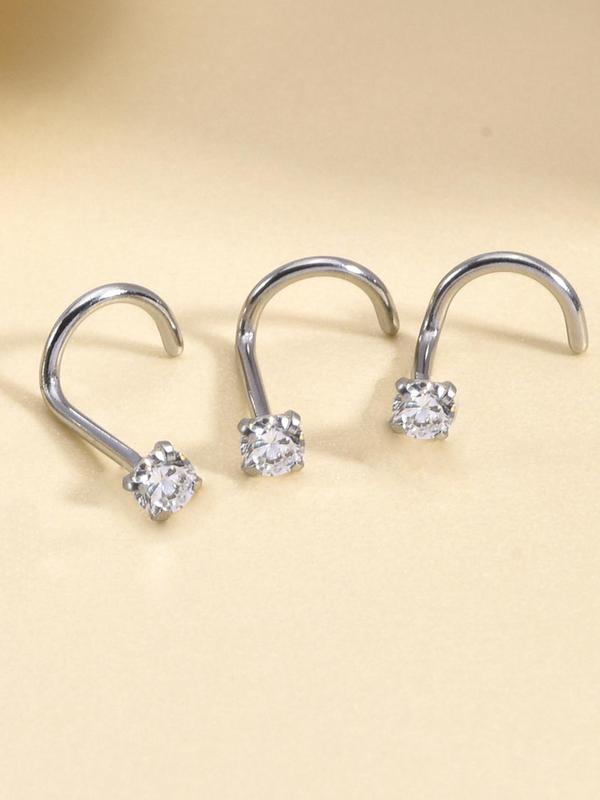 Rhinestone Decorated Nose Studs, Stainless Steel Nose Rings, Fashionable Body Jewelry for Women & Men, Trendy All-match & Exquisite Jewelry for Birthday Gift