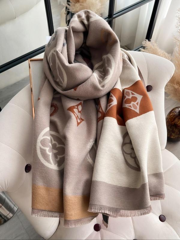 Heart Pattern Tassel Decor Scarf, Casual Soft Warm Thickened Double-sided Shawl for Fall & Winter, Fashion Accessories for Women & Men