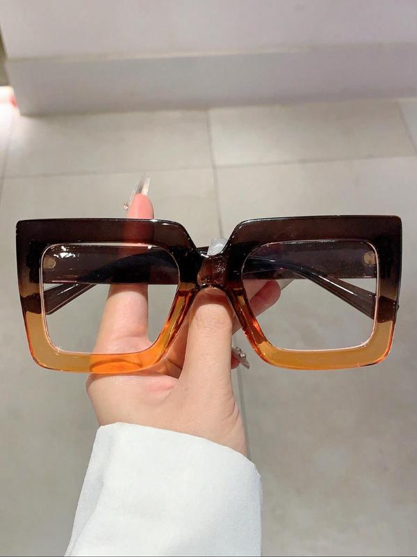 Spring Clear Lenses Sunglasses for Everyday Use, 2024 Trendy Vintage Large Square Frame Fashion Eyewear, Multicolour Ombre Color Block Travel Accessories