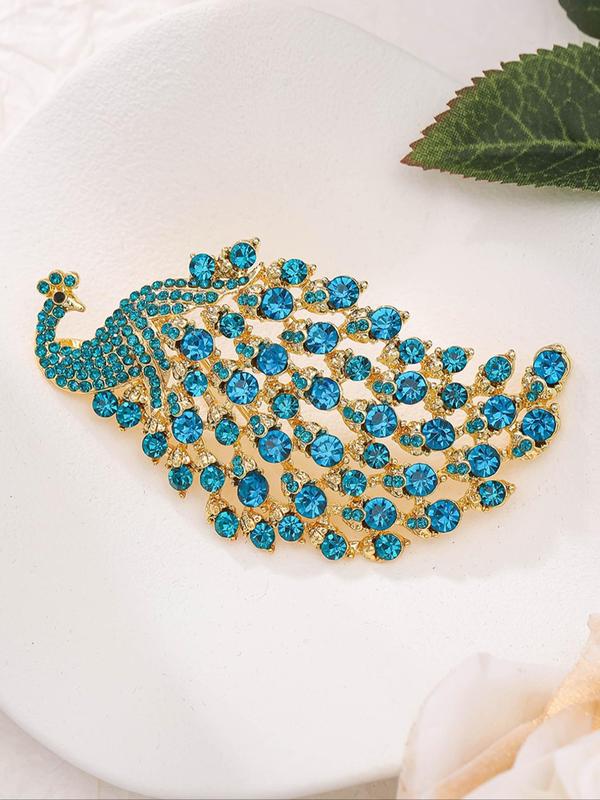 Rhinestone Decor Peacock Design Brooch, Elegant Glittering Vintage Brooch for Women & Girls, Fashion Accessories for Party, Daily Clothing Decor