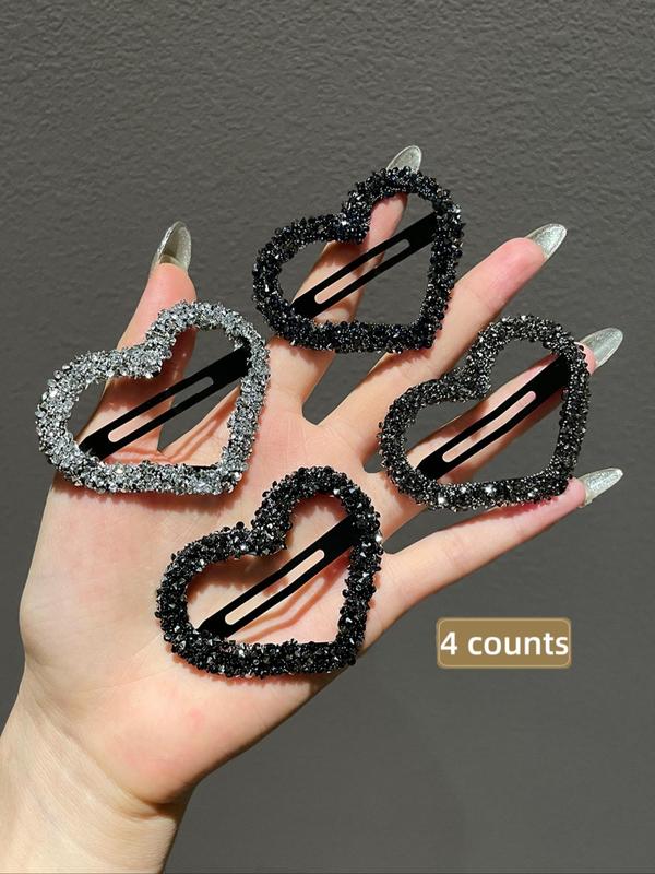 Rhinestone Heart Decor Hair Clips, Cute Glittering Hair Accessories for Women & Girls, Trendy All-match & Exquisite Hair Clips for Daily Use