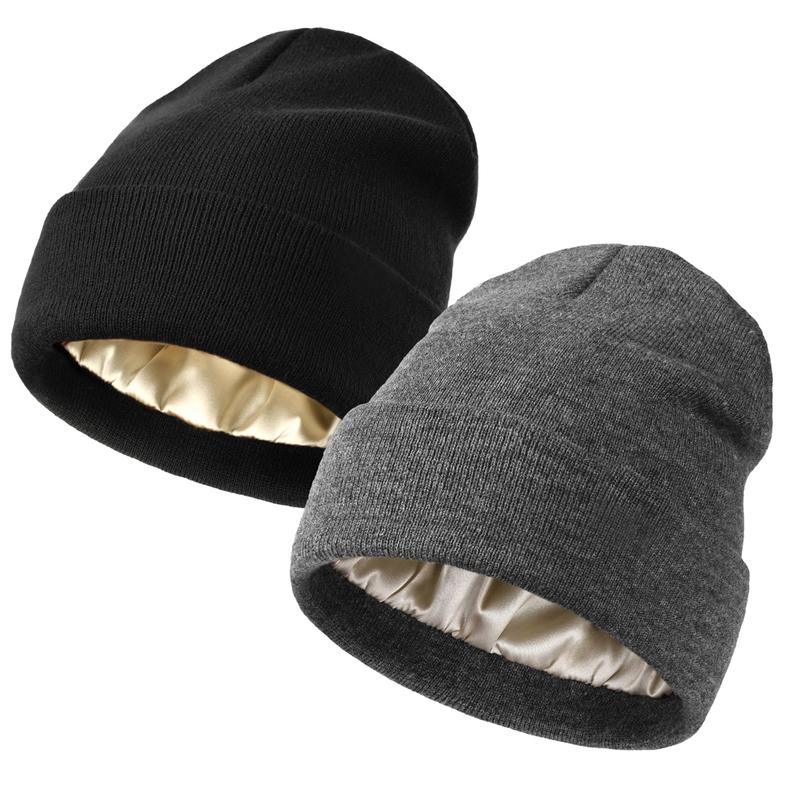 SeSe Code Cozy Satin Lined Beanie for Men and Women Soft Knit Slouchy Hat Warm Winter Cuffed Cap with Silk Lining for Ultimate Comfort