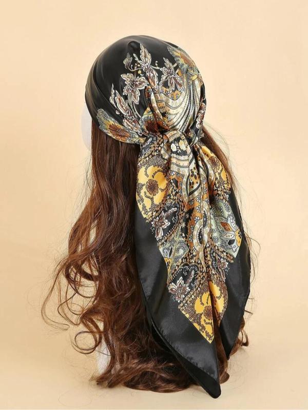 Women's Elegant Paisley Print Satin Bandana, Vintage Trendy Hair Scarf, Chic Hair Accessories for Hairstyle Decor