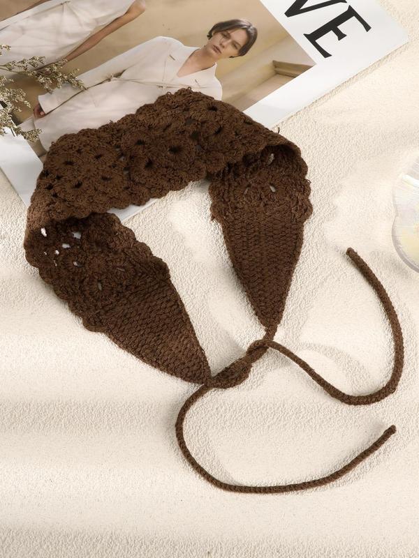 Flowers Hollow Design Knitted Hair Band, Elegant Plain Head Band, Boho Fashion Hair Accessories for Women and Girls