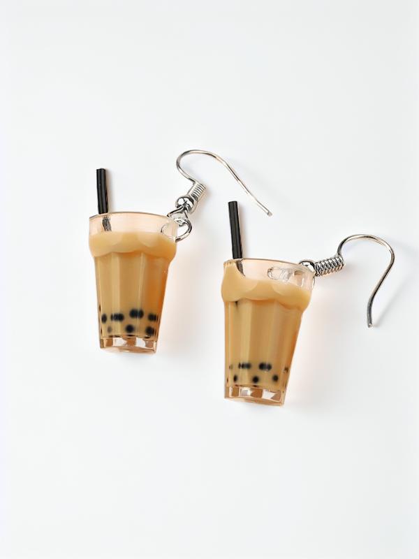 1 Pair Cute Milk Tea Shaped Acrylic Dangle Earrings, Fashionable Acrylic Jewelry For Women, All-match Trendy Ear Jewelry For Party