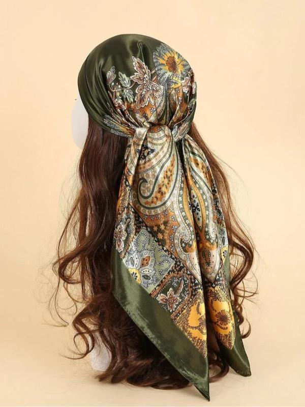 Women's Elegant Paisley Print Satin Bandana, Vintage Trendy Hair Scarf, Chic Hair Accessories for Hairstyle Decor