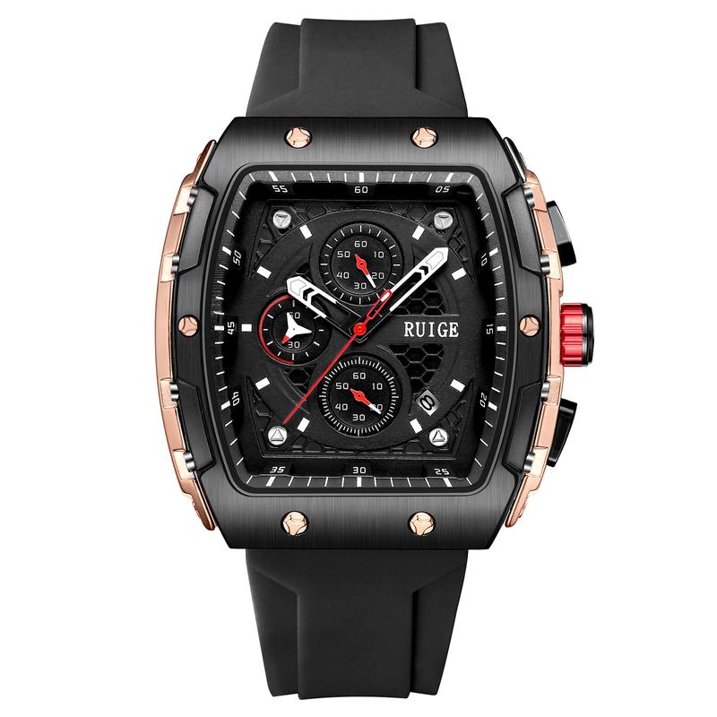 RUIGE Bucket shaped Men's Watch Outdoor Style Multi functional Men's Famous Watch Authentic Waterproof Night Glow Trendy Watch