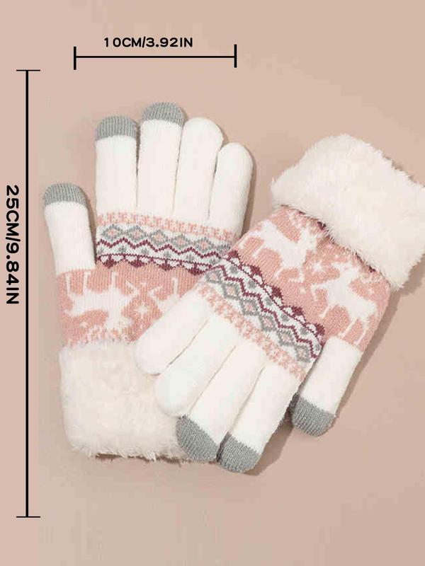 Women's Cute Christmas Themed Knitted Gloves, Casual Trendy Windproof Warm Gloves for Fall & Winter, Fashionable Gloves for Women & Girls for Daily Use