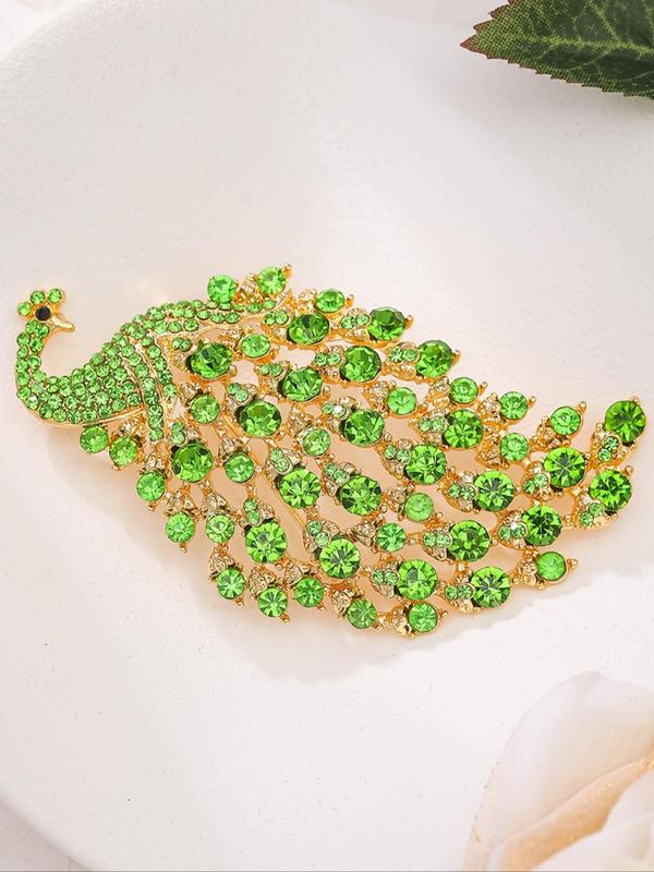 Rhinestone Decor Peacock Design Brooch, Elegant Glittering Vintage Brooch for Women & Girls, Fashion Accessories for Party, Daily Clothing Decor