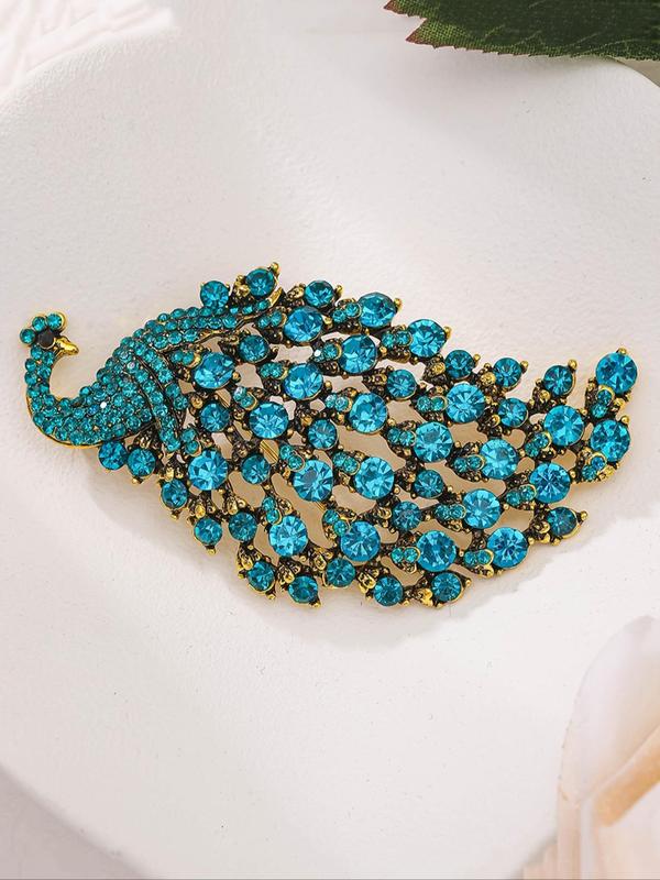 Rhinestone Decor Peacock Design Brooch, Elegant Glittering Vintage Brooch for Women & Girls, Fashion Accessories for Party, Daily Clothing Decor