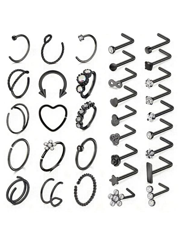 Punk Style Rhinestone Decorated Nose Studs, 33pcs Fashionable Nose Ring Set for Women & Men for Party & Daily Clothing Decor, Trendy All-match & Exquisite Body Piercing Jewelry for Daily Wear