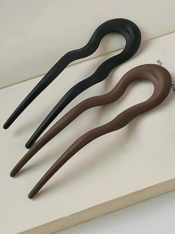 2pcs Simple Solid Color Retro U-shaped Wave Design Hair Pin, Suitable For Bun Ties After Back Head, Hair Salon Styling Tools