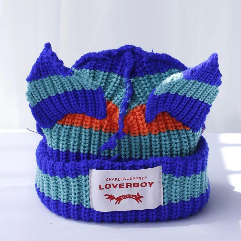 Loverboy Cat Ear Knit Hat Double-layer Warm Pig Ear Woolen Hat Cute Fashion Hooded Cap Niche Design Hip-hop Personality Cold Hat