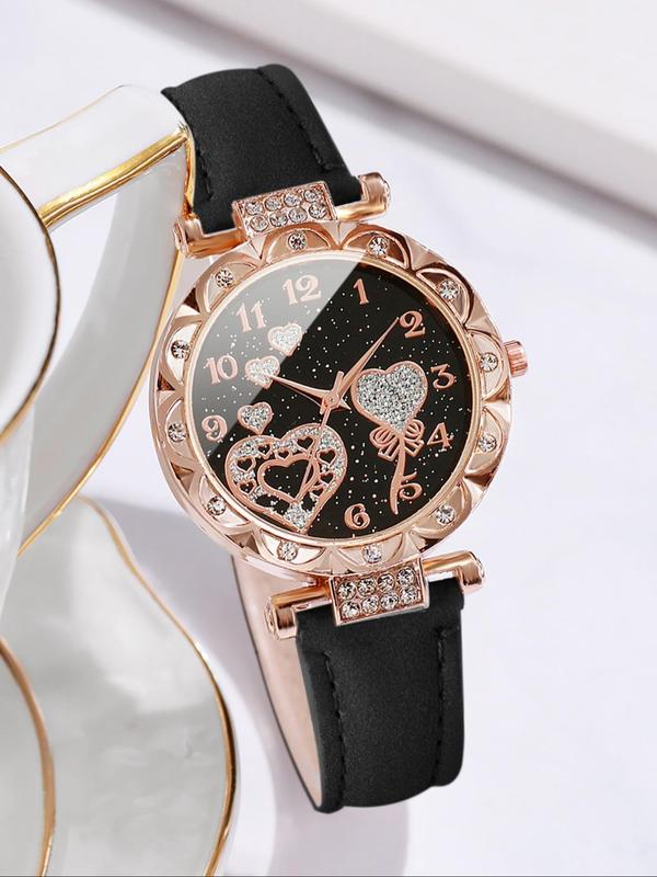 Women's Elegant  Round Dial Quartz Watch & Heart Charm Bracelet Set, without Box, Fashion Watch Set for Party, Daily Decor, Trendy Watch Set for Birthday Gift