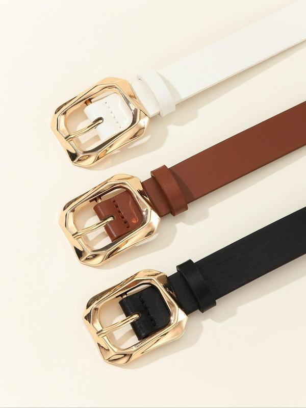 Women's Fashionable Square Buckle Belt, Casual Waistband for Jeans & Dresses, Trendy All-match & Exquisite Belt for Birthday Gift