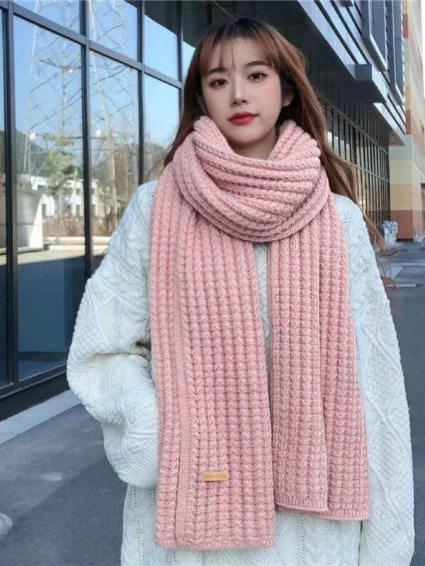 Women's Solid Color Knitted Scarf, Casual Soft Warm Long Shawl for Fall & Winter, Fashion Accessories for Women & Girls