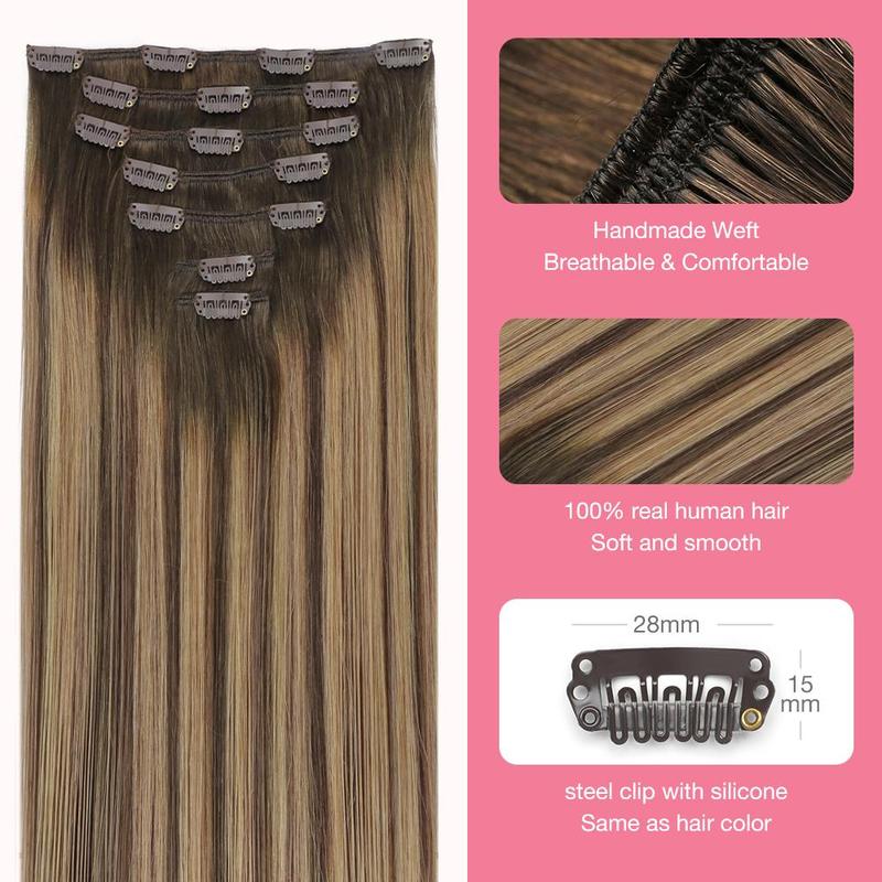 GOOGOO Hair Extensions Clip in Human Hair Natural Straight