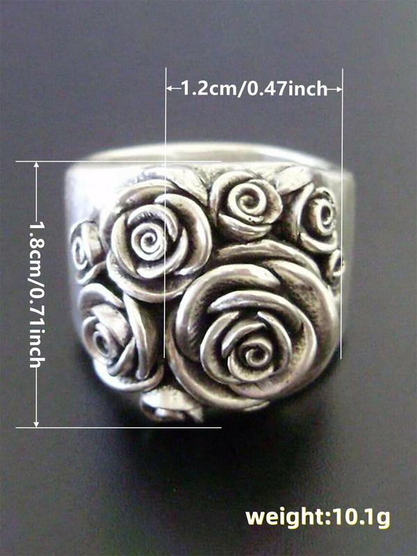 Vintage Trendy Flower Decor Ring, Casual Matching Floral Statement Ring Jewelry, Fashion Jewelry Accessories for Women Girlfriend Couples