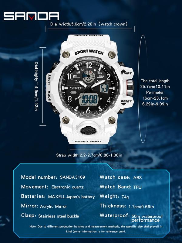 Men's Sportive Digital Watch, Fashionable Digital Watch with Luminous Dial & Alarm Mode, Trendy Watch with Digital Display for Men for Birthday Gift