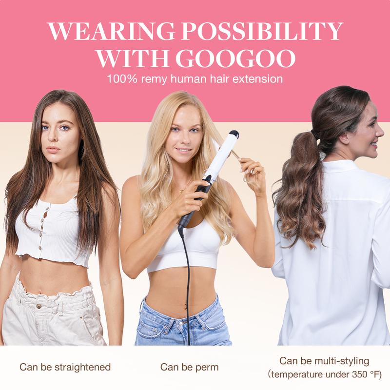 GOOGOO Hair Extensions Clip in Human Hair Natural Straight