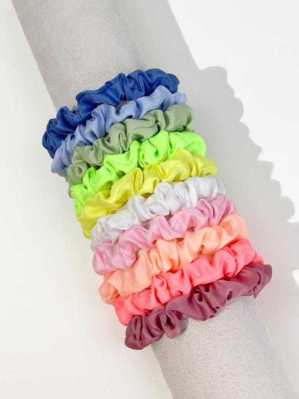 10pcs Solid Color Ruched Satin Scrunchie, Simple Casual Hair Tie for Women, Minimalist Ponytail Holder for Daily Used