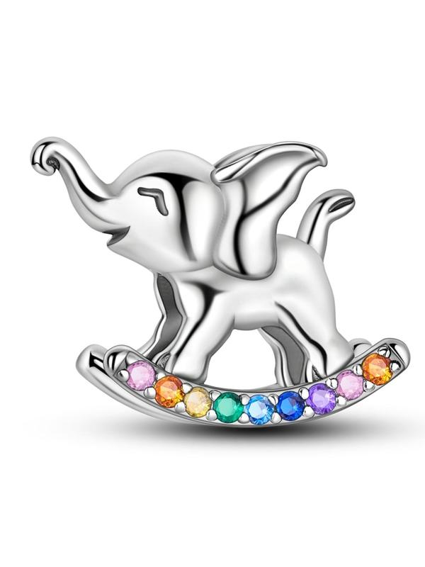 Silver Plated Cute Elephant Design Pendant, Colorful Zircon Decor Animal Charm, DIY Jewelry Supplies for Necklace Bracelet Making, Fashionable Jewelry Accessories for Women & Girls