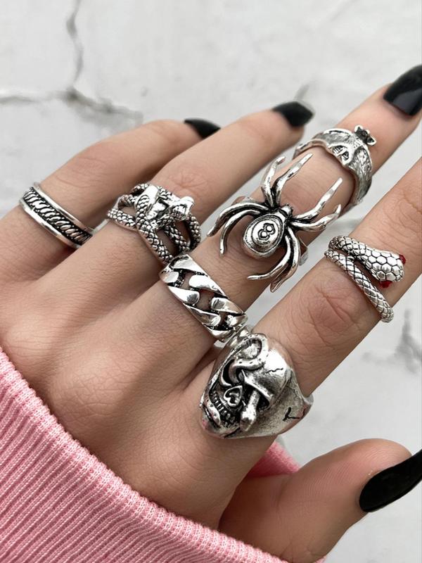 Punk Style Gothic Rings for Women & Men, Vintage Trendy Yinyang & Snake & Spider & Chain Design Rings, Promise Ring, Fashionable Jewelry for Men & Women As Gift for Fall 2024